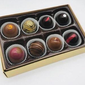 A box of handmade chocolate truffles, birthday gift, chocolate favors, assorted milk and dark chocolates, 8 pc