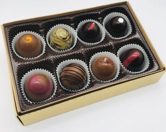 A box of handmade chocolate truffles, birthday gift, chocolate favors, assorted milk and dark chocolates, 8 pc