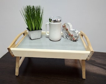Breakfast table tray Folding bed tray Coffee table Ottoman tray with legs and handles Wooden serving tray Couple gift Rustic home decor