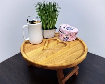 Picnic table Large 13,8" Outdoor Wine Table Wooden serving platter Cheese board Charcuterie board Wood snack plate Portable folding table