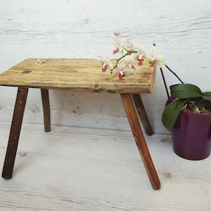 Wooden stool Vintage style bench Small seat of real antique wood Rustic home decor Farmhouse cottage stand Primitive country milking stool