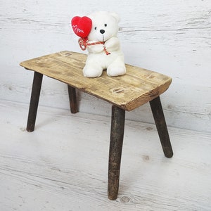 Stool of antique wood Small wooden bench Scandinavian Vintage style seat Rustic home decor Farmhouse cottage stand Primitive milking stool