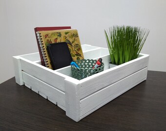 Wooden box Office storage Rustic crates Reversible Storage box for office desk and countertop Stained wood box Farmhouse decor