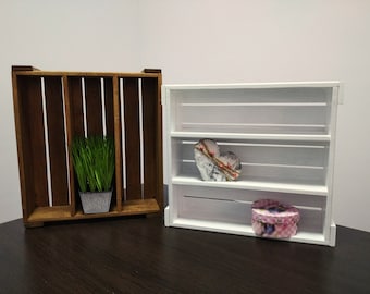Wood Crate Reversible Wooden box with Sections Office Storage Crates Wood box Stained Rustic Box Farmhouse countertop decor