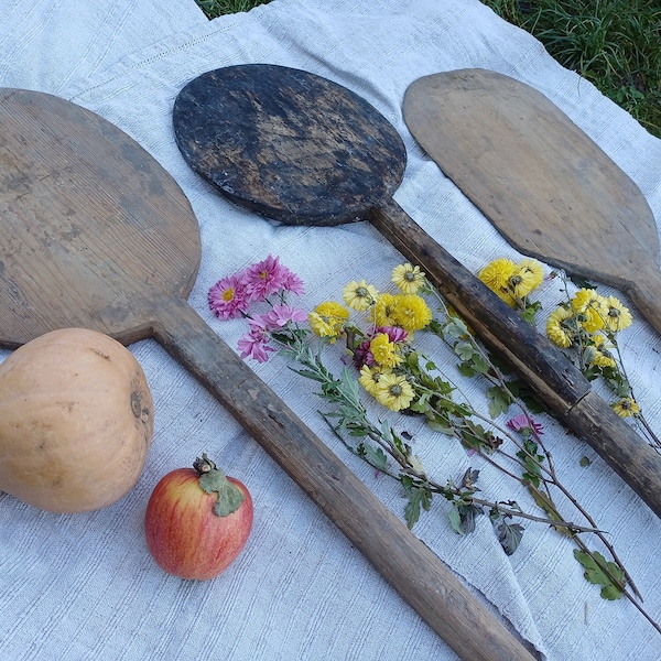 Antique pizza peel Primitive oven shovel Wooden shovel for bread Country baker's tool Wooden bread shovel Farmhouse decor Large paddle 1940s