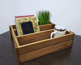 Wooden box Reversible Storage box for office desk and countertop Office storage Rustic crates Stained wood box Farmhouse decor