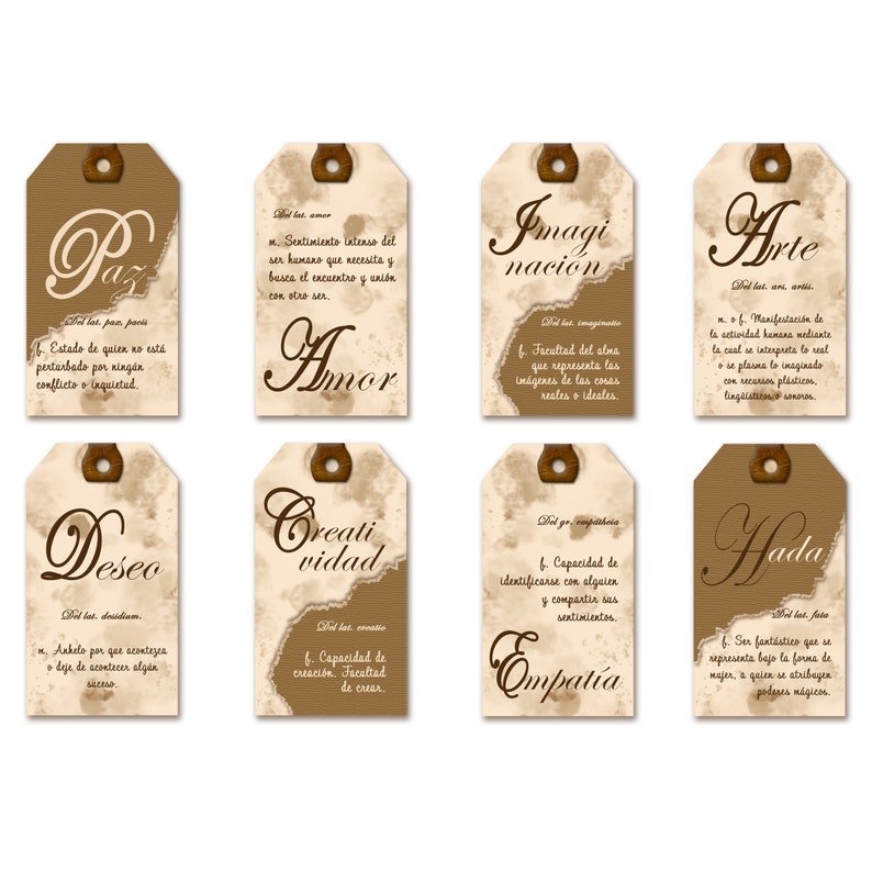 Digital Vintage Words Definitions Tags in Spanish Printable Etsy