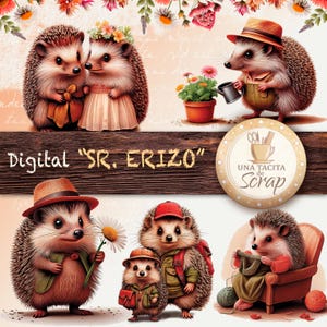 Afdrukbare "Meneer Egel". Digitale kit met versierd papier en ephemera