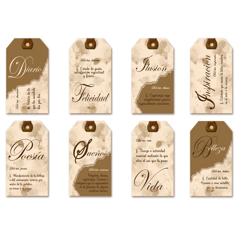 Digital Vintage Words Definitions Tags in Spanish Printable Etsy