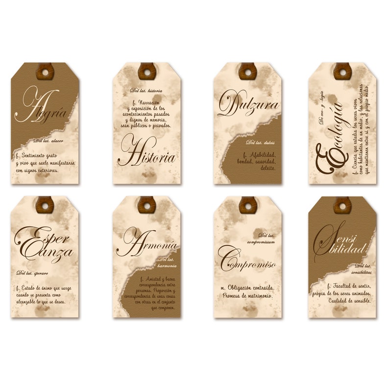 Imprimible Tags Palabras y Definiciones en Español. Ephmera Vintage, Descarga Digital Ephemera Junk Journals y Scrapbooking, Tags 1 imagen 6