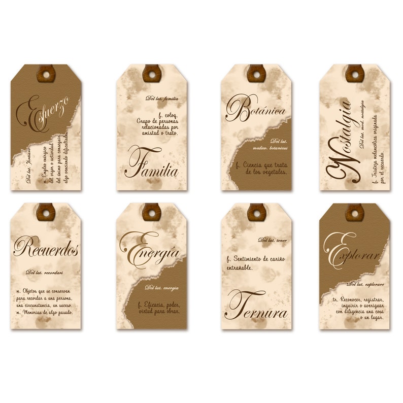 Imprimible Tags Palabras y Definiciones en Español. Ephmera Vintage, Descarga Digital Ephemera Junk Journals y Scrapbooking, Tags 1 imagen 5