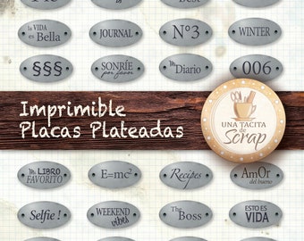 Imprimible Placas Plateadas. Adornos para Journals y Álbumes.