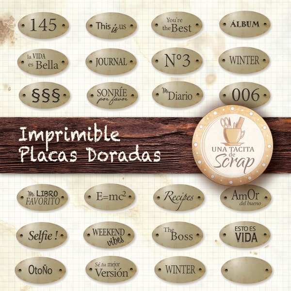 Imprimible Placas Doradas. Adornos para Journals y Álbumes.