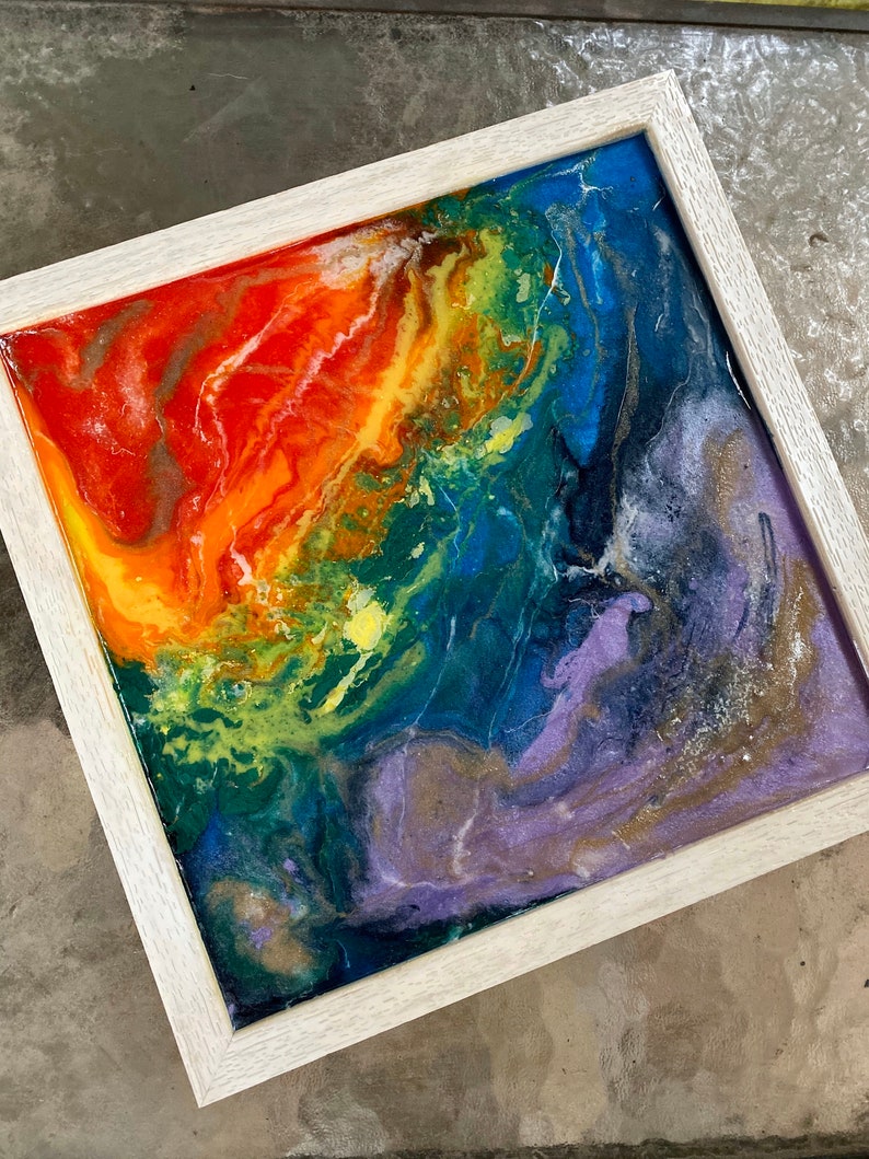 Rainbow Resin Wall Art in Frame Etsy
