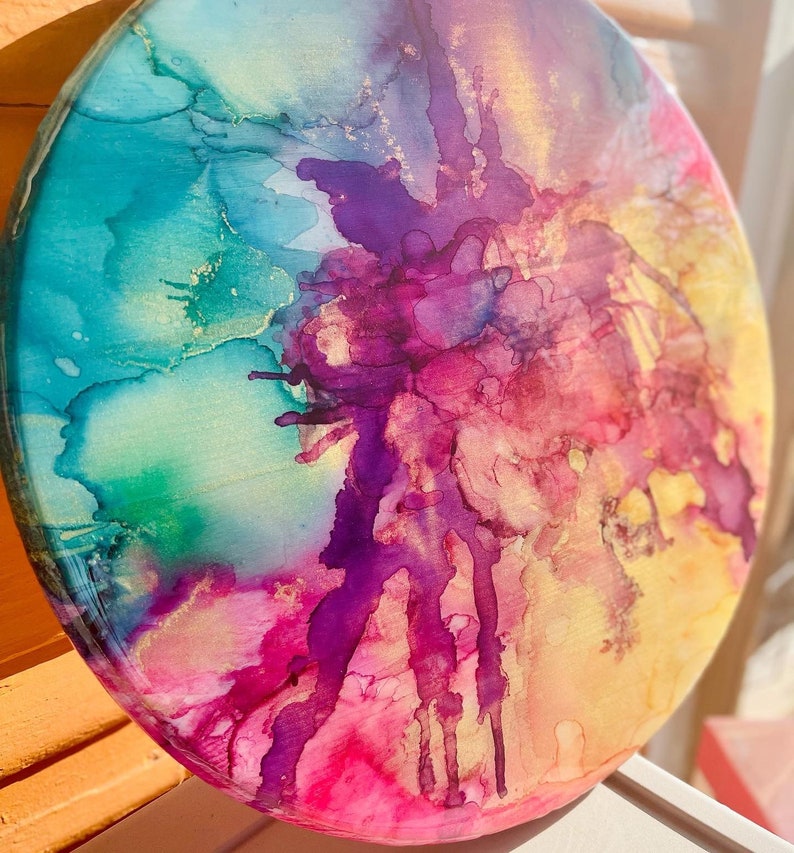 Colorful alcohol ink resin art can be table tray or wall art Etsy