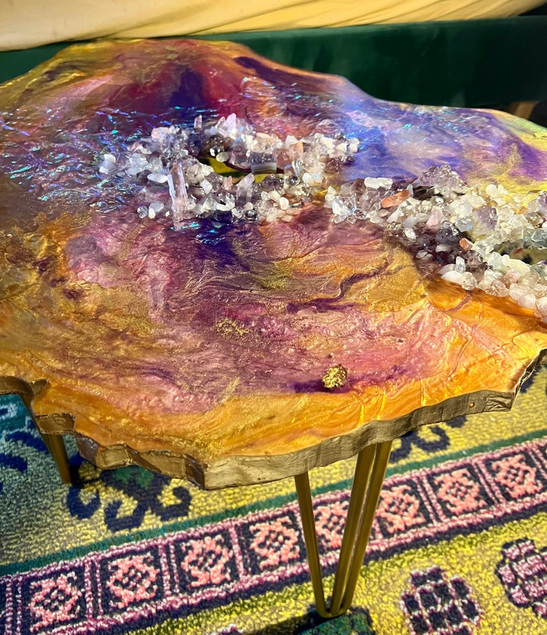 Resin Geode Agate Opal Iridescent Coffee Table Side Table End Table