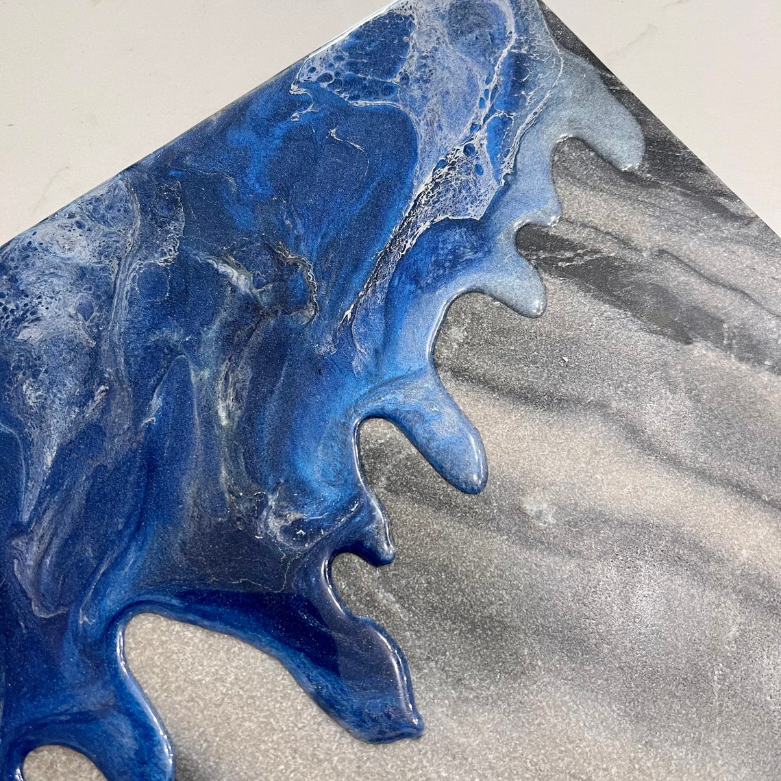 Dark Gray Marble With Blue and Silver Resin Design Cheeseboard Etsy UK
