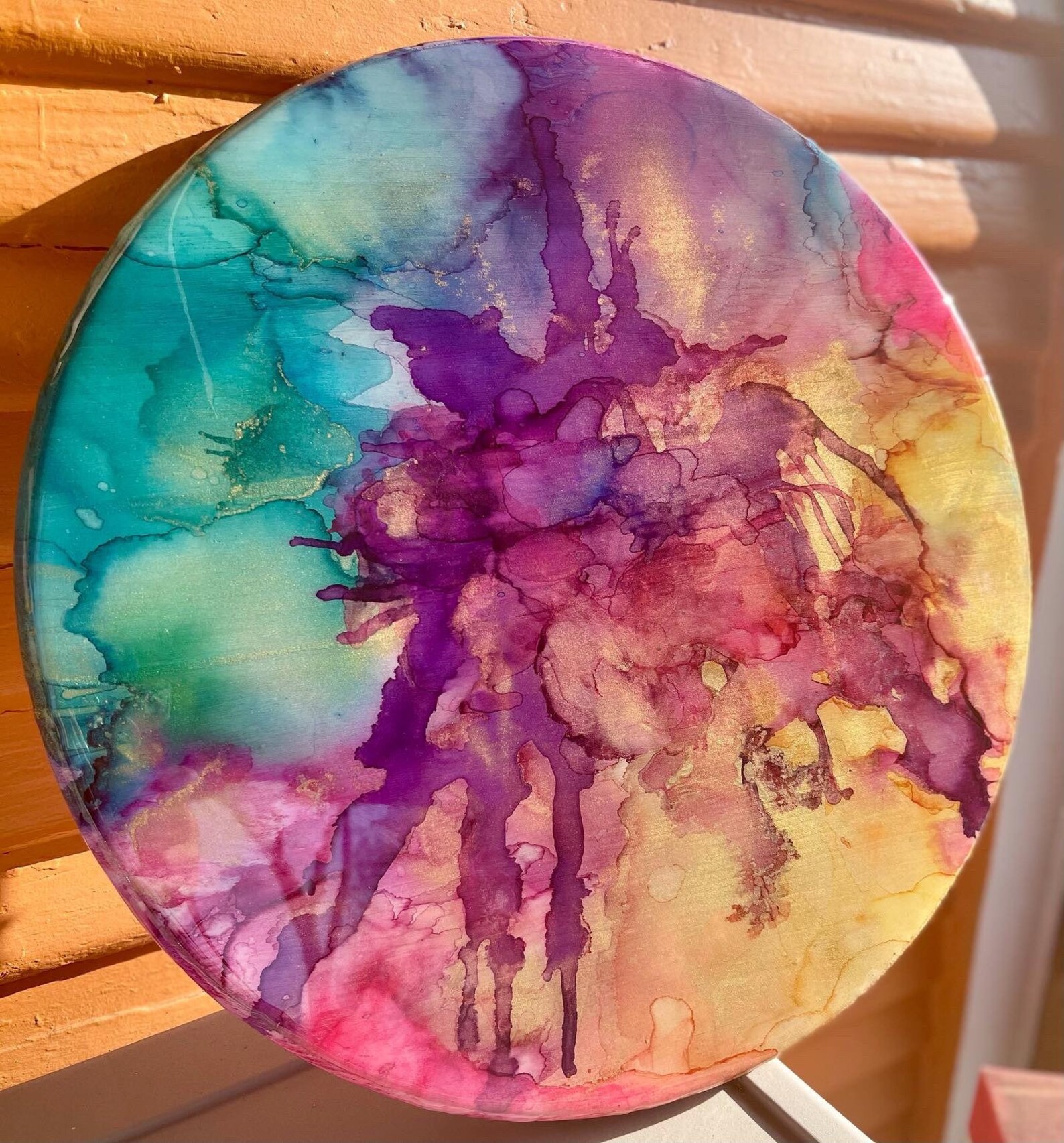Colorful alcohol ink resin art can be table tray or wall art Etsy