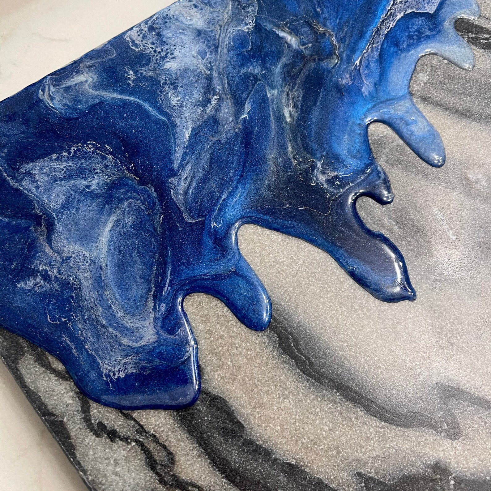 Dark Gray Marble With Blue and Silver Resin Design Cheeseboard Etsy UK