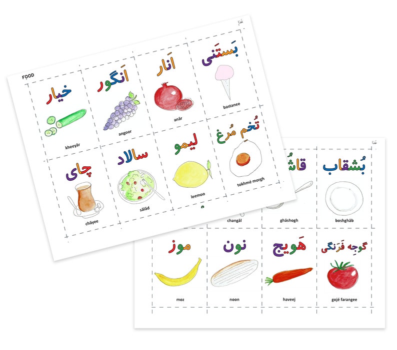 Persian/farsi Food Vocabulary Cards Etsy