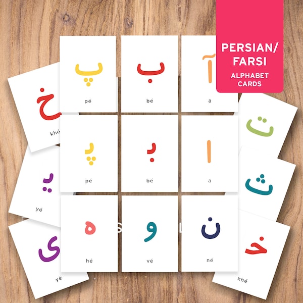 Persian / Farsi Alphabet Learning Flashcards | Complete Set of Letters | Aleph Ba | Teaching Set