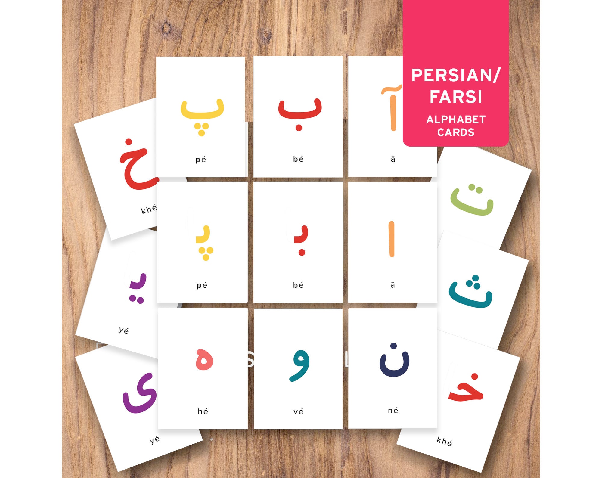 Persian / Farsi Alphabet Learning Flashcards Complete Set of Letters