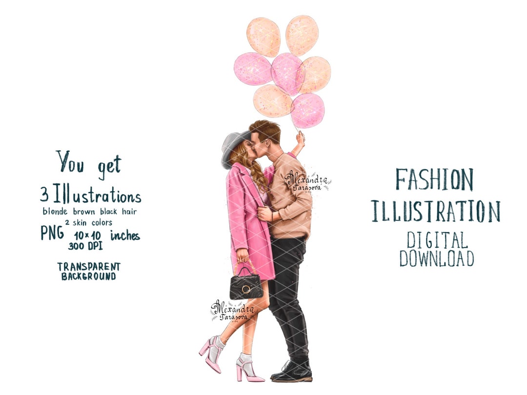 Digital Watercolor Illustration Fashion Drawing Instant Download Love ...