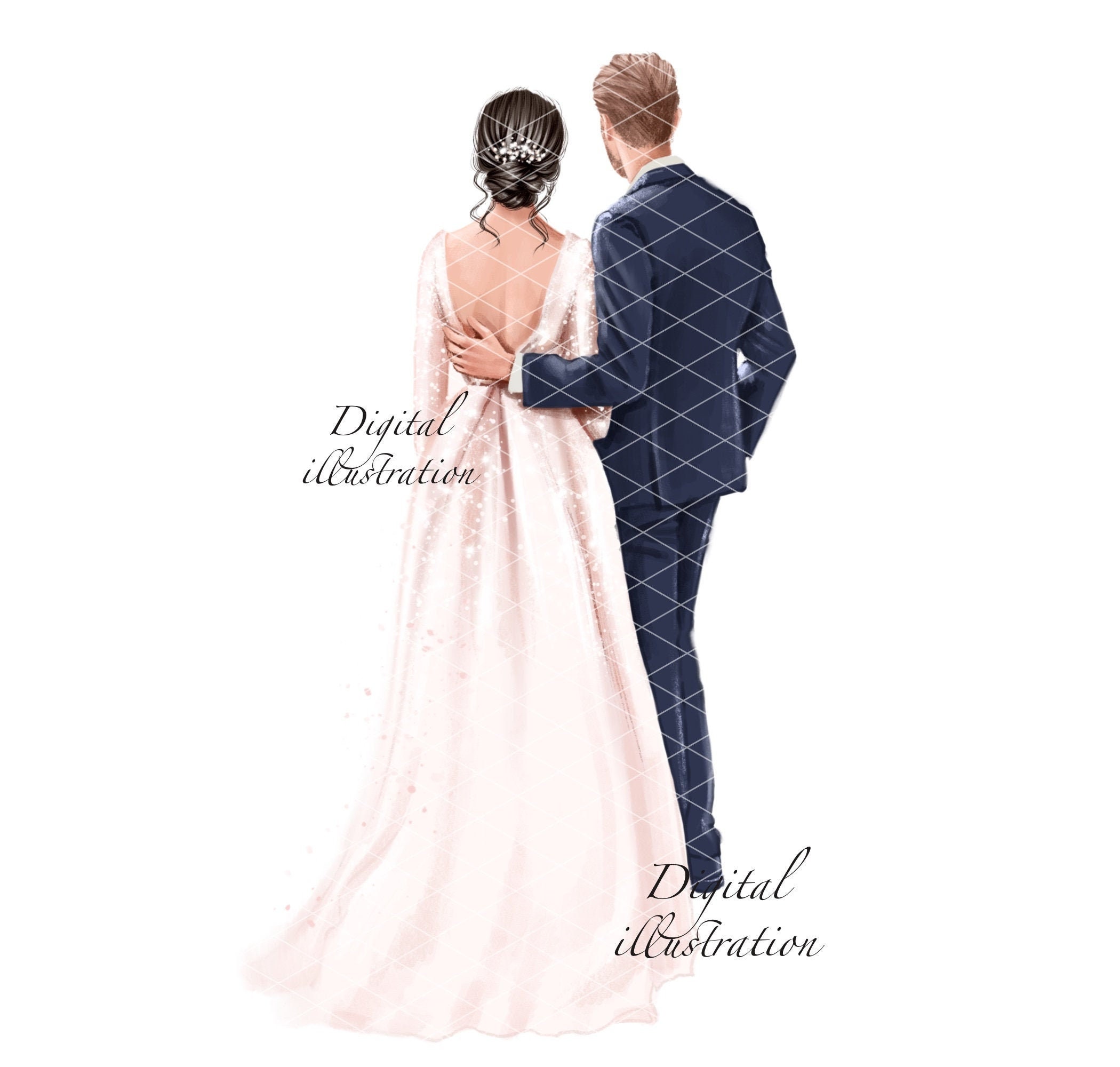 Digitale Aquarell Illustration Hochzeit Paar Mode Art Stil | Etsy