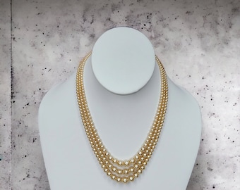 1950s Triple Strand Simulated Pearl Necklace With Sterling Clasp