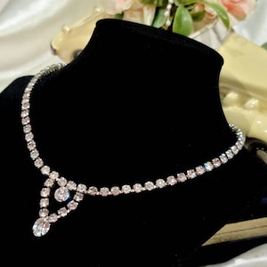 Mid-Century Silver Tone Rhinestone Necklace