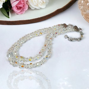 1960s Double Strand Aurora Borealis Crystal Bead Necklace