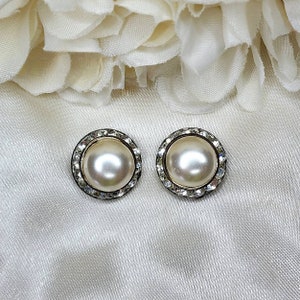 1960's Simulated Pearl & Crystal Clip On Earrings