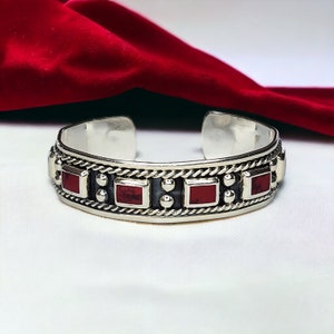 Vintage Mexiko Sterling Silber Roter Stein Manschette Armband