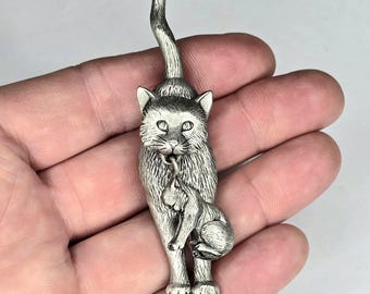 Hermoso Broche De Peltre Para Gato Moggie Sentado