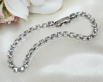 Vintage Silver Tone Rhinestone Tennis Bracelet