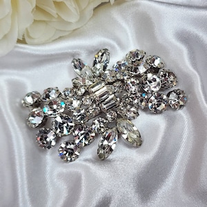 Mid-Century Rhodium Plated Clear Crystal Brooch