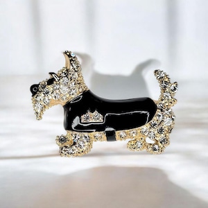 Vintage Gold Tone Rhinestone Schnauzer Brooch