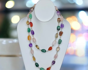 Collar de pepita sin fin de gemas naturales pulidas vintage