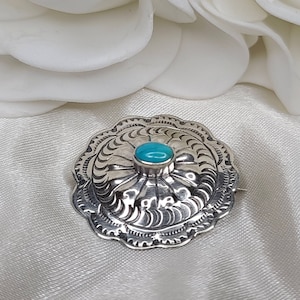 Vintage Navajo Sterling Silver & Turquoise Concho Brooch