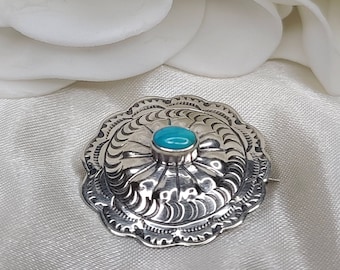 Vintage Navajo Sterling Silver & Turquoise Concho Brooch