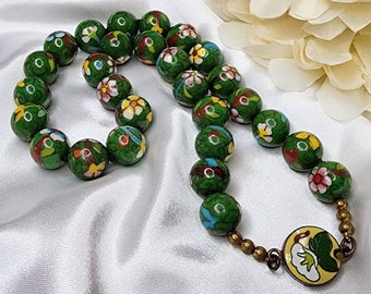 Mid-Century Chinese Export Green Cloisonne Beaded Necklace
