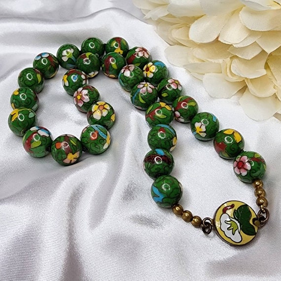 Mid-Century Chinese Export Green Cloisonne Beaded… - image 1