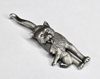 Hermoso Broche De Peltre Para Gato Moggie Sentado