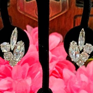 1960s Silver Tone Rhinestone Clip On Earrings