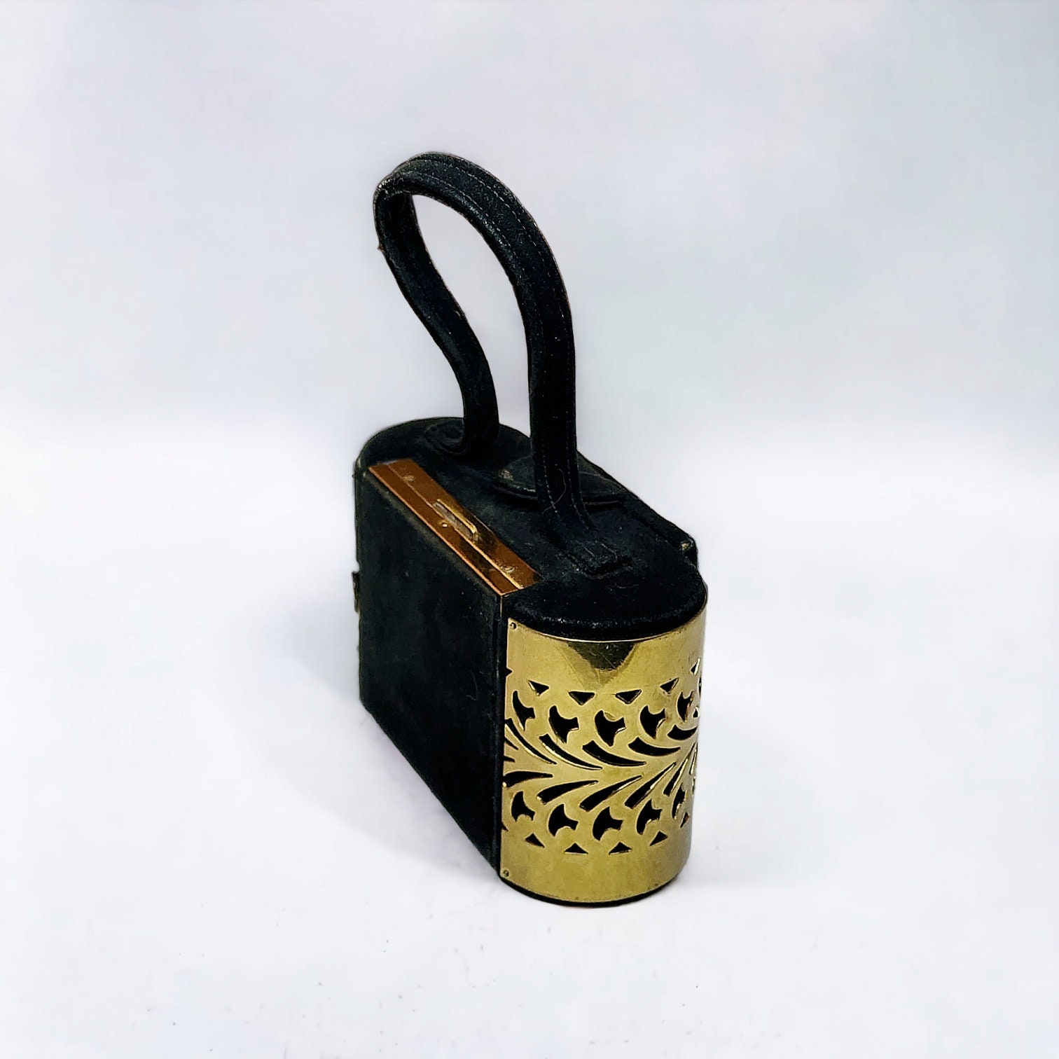 1950s Dorette MCM Black Velvet Compact & Mirror Evening Bag