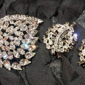 Signed Sherman Domed Leaf Brooch & Clip On Earrings