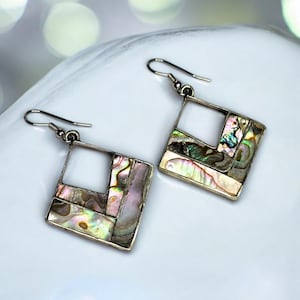 Vintage Mexico Silver Abalone Dangle Earrings