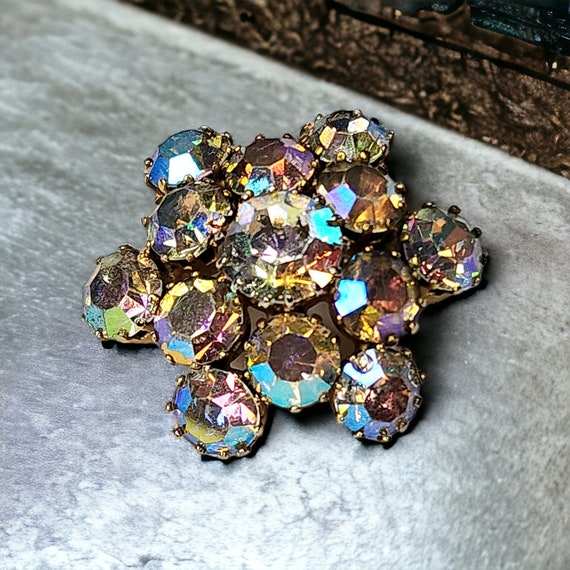 1960s Austrian Crystal Aurora Borealis Brooch - image 1