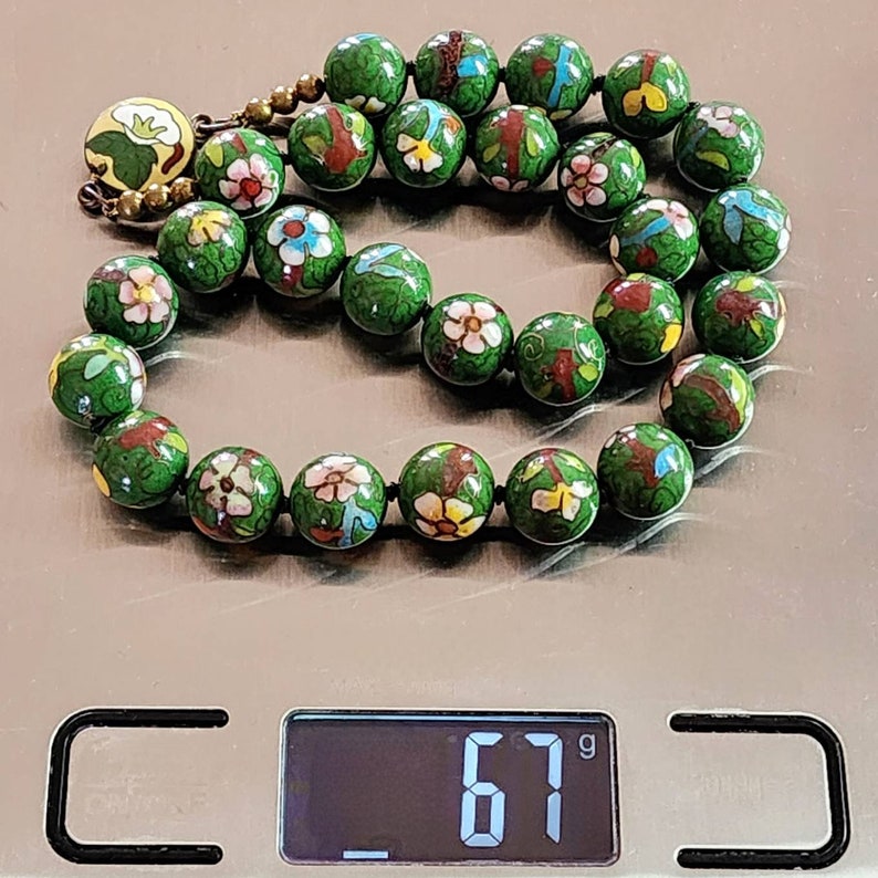 Mid-Century Chinese Export Green Cloisonne Beaded Necklace image 10