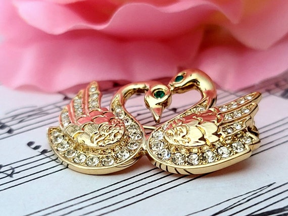 Broche Cygne Dorée Avec Opale Et Strass - Neuf Sans Emballage, Métal Doré